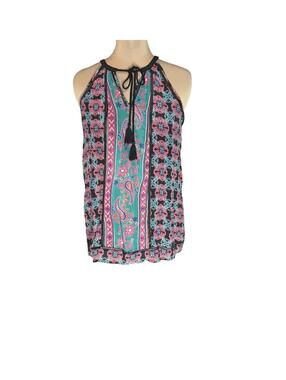 Tolani Silk Sleeveless Halter Top with Colorful Pattern
